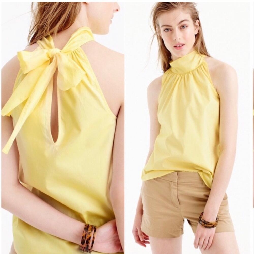 J. Crew Tie Neck Top in Yellow Oxford 100% Cotton 10 Cottagecore Summer Preppy